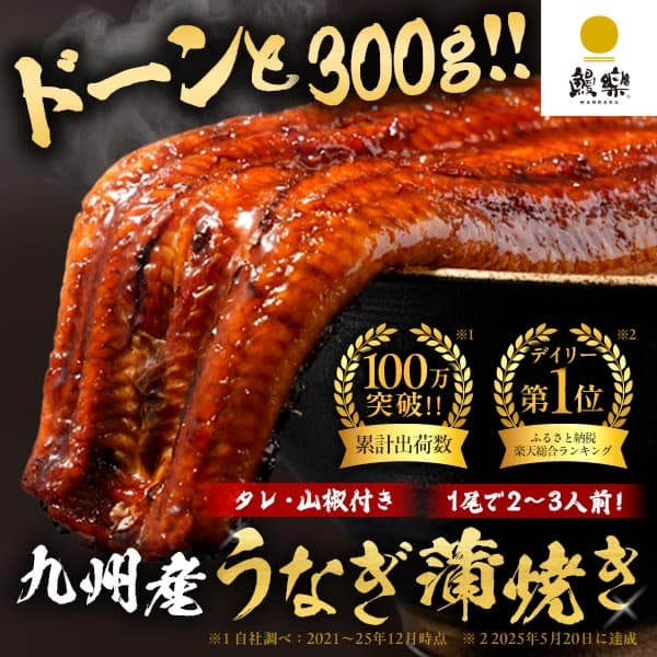 【1尾でなんと2~3人前!?】 九州産うなぎ蒲焼長焼300g